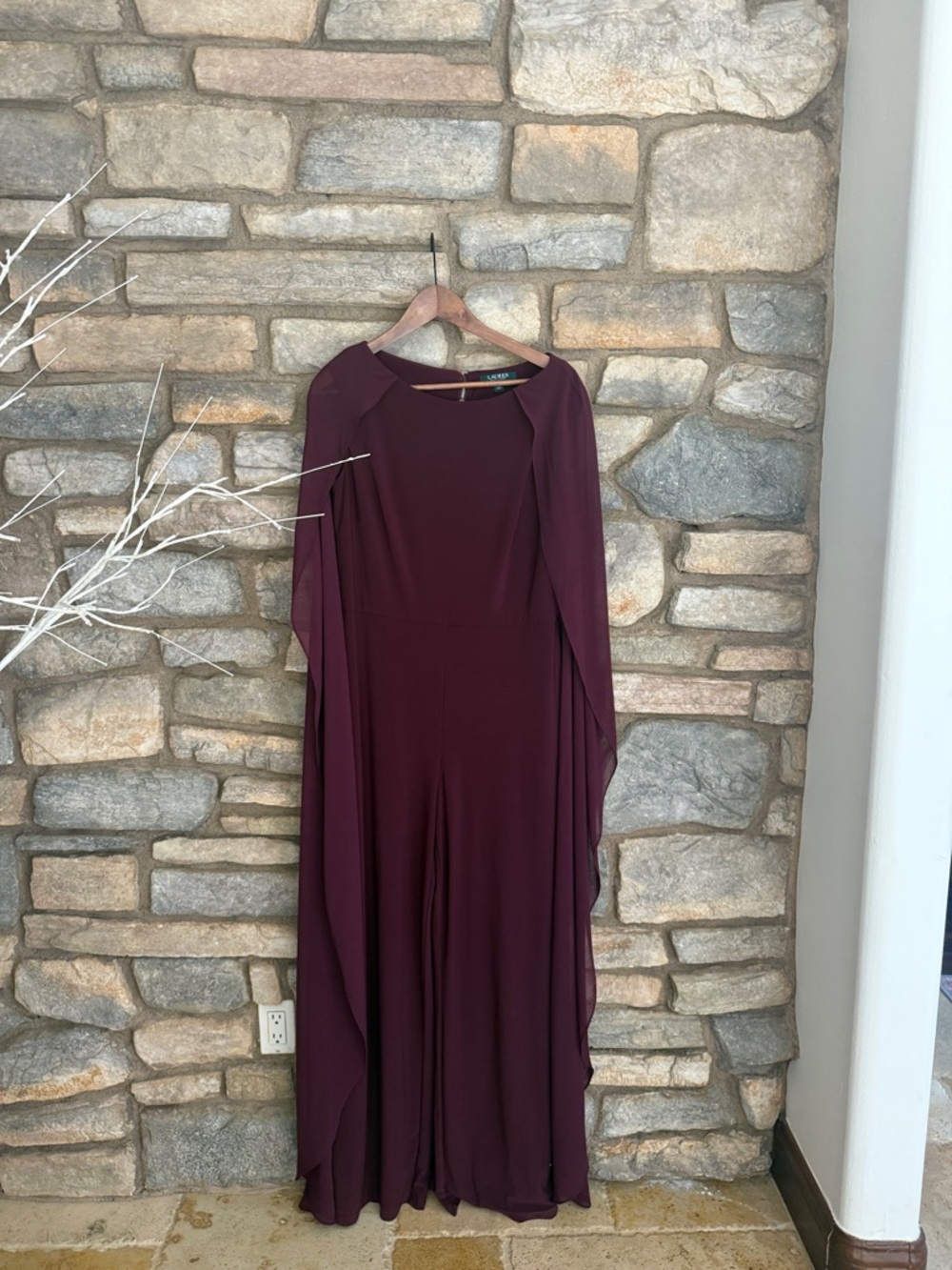 Elegant Burgundy Women's Long Cape jumpsuit